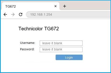 Technicolor TG672 router default login