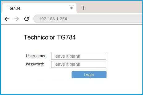 Technicolor TG784 router default login