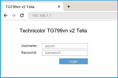 Technicolor TG799vn v2 Telia router default login