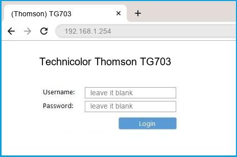 Technicolor Thomson TG703 router default login