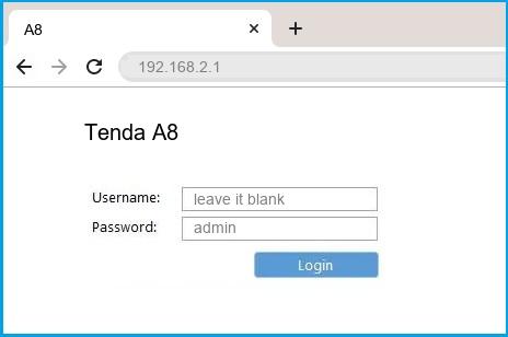 Tenda A8 router default login