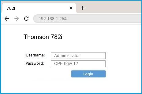Thomson 782i router default login