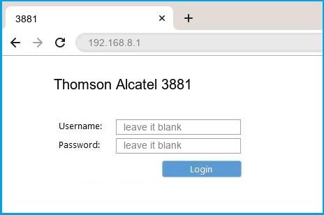 Thomson Alcatel 3881 router default login
