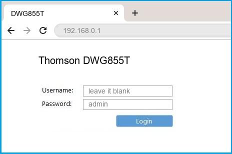 Thomson DWG855T router default login