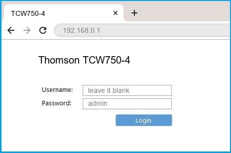Thomson TCW750-4 router default login