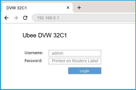 Ubee DVW 32C1 router default login