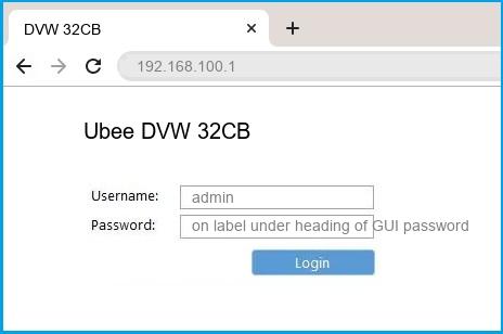 Ubee DVW 32CB router default login
