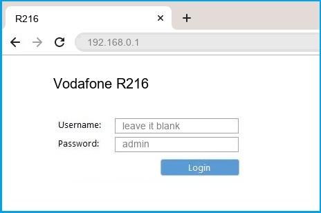 Vodafone R216 router default login