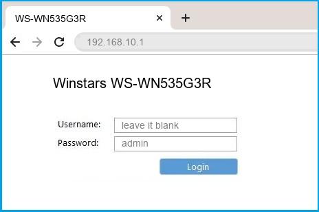 Winstars WS-WN535G3R router default login