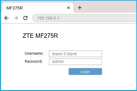 ZTE MF275R router default login