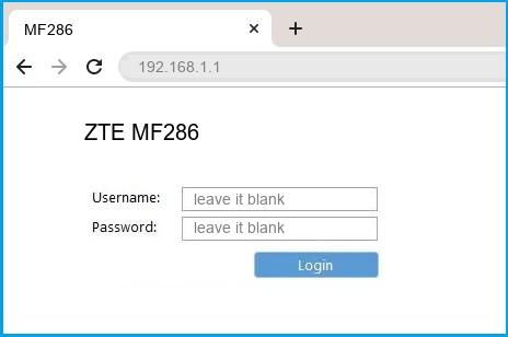 ZTE MF286 router default login