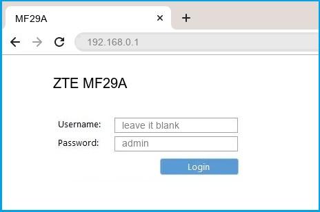 ZTE MF29A router default login