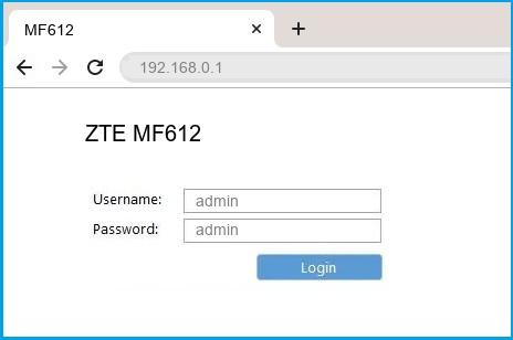 ZTE MF612 router default login