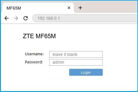 ZTE MF65M router default login