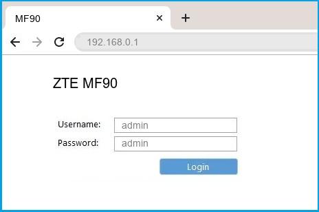 ZTE MF90 router default login