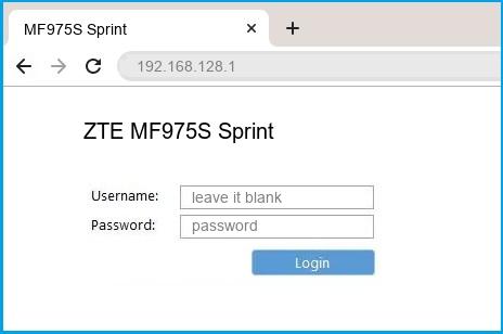 ZTE MF975S Sprint router default login