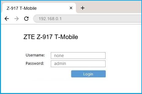 ZTE Z-917 T-Mobile router default login