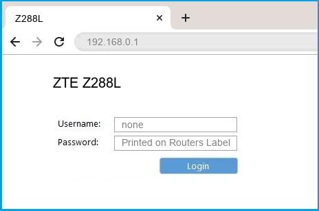 192.168.0.1 - ZTE Z288L Router login and password