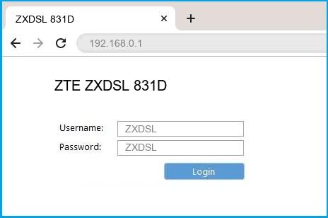 ZTE ZXDSL 831D router default login