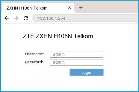 192.168.1.254 - ZTE ZXHN H108N Telkom Router login and password