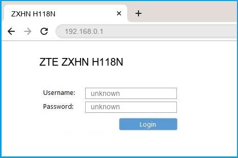 192.168.0.1 - ZTE ZXHN H118N Router login and password