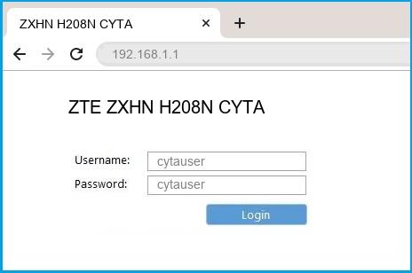 192.168.1.1 - ZTE ZXHN H208N CYTA Router login and password