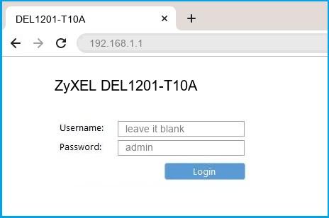 ZyXEL DEL1201-T10A router default login