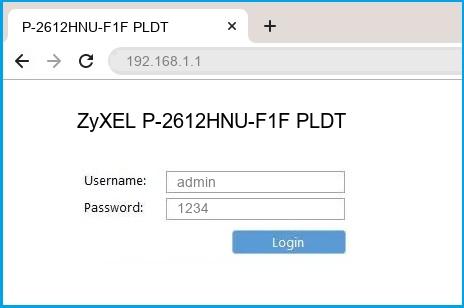 ZyXEL P-2612HNU-F1F PLDT router default login