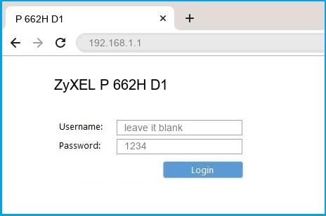 ZyXEL P 662H D1 router default login