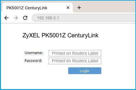 ZyXEL PK5001Z CenturyLink router default login