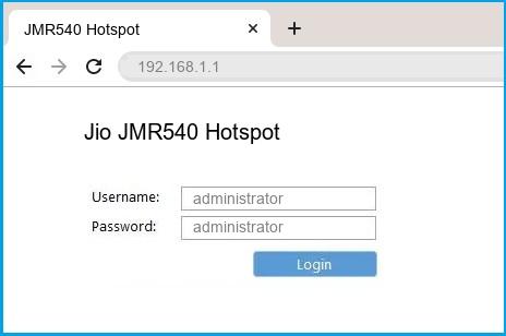 Jio JMR540 Hotspot router default login