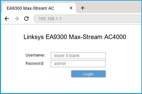 Linksys EA9300 Max-Stream AC4000 router default login
