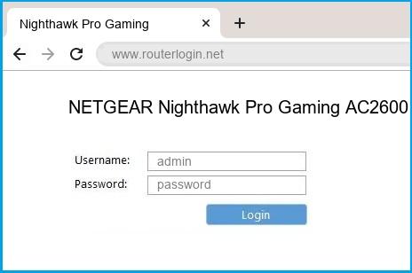 NETGEAR Nighthawk Pro Gaming AC2600 XR500 router default login