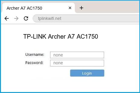 TP-LINK Archer A7 AC1750 router default login
